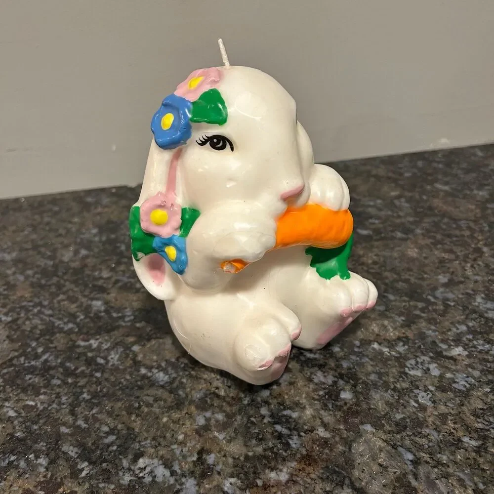 Vintage Wax Bunny Candle Easter Decoration Chabby Chic carrot